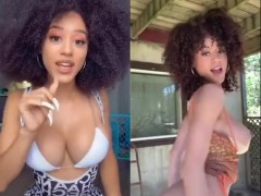 Curly hair Brazilian shows tits
